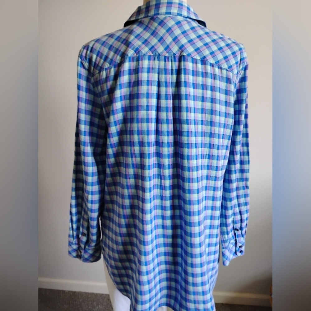 Talbots 100% Cotton Plaid Button Up Shirt Blue Purple Colorful Classic Sz Large - Picture 8 of 15